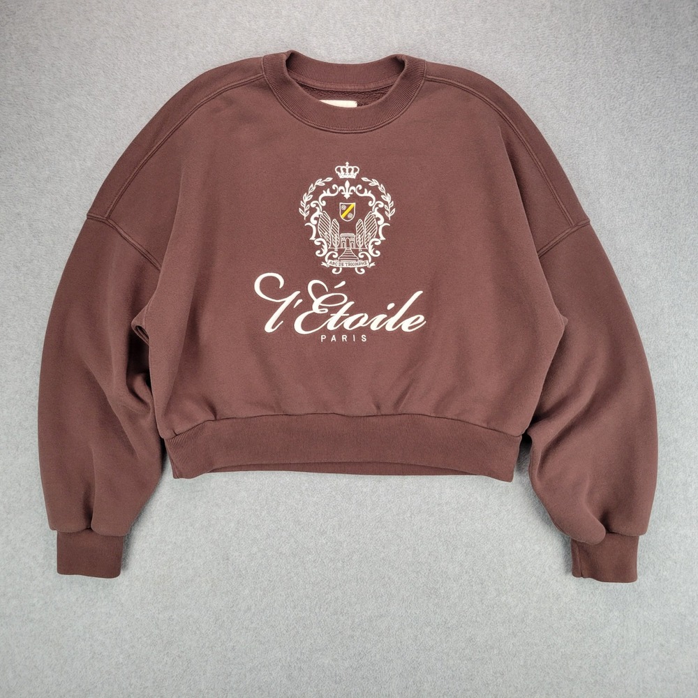 Abercrombie & Fitch L'Etoile Paris Sweatshirt Women M Brown Cropped Embroidered